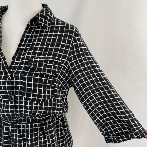 Topshop Grid Print Roll Tab Sleeve Button Front Mini Dress Black White Size 2 - Picture 8 of 16